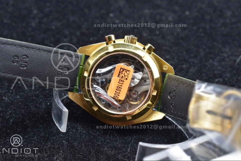 Green Manual in Dial Speedmaster RMF Green on Edition Moonwatch Leather Strap Best YG Gold Chrono Moonshine 1225